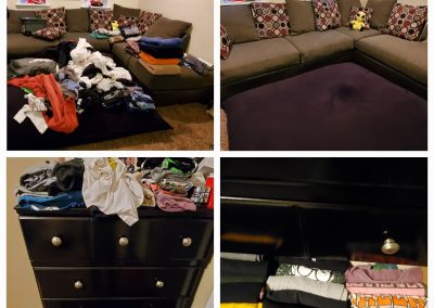 A collages of four images, two organized and two unorganized places